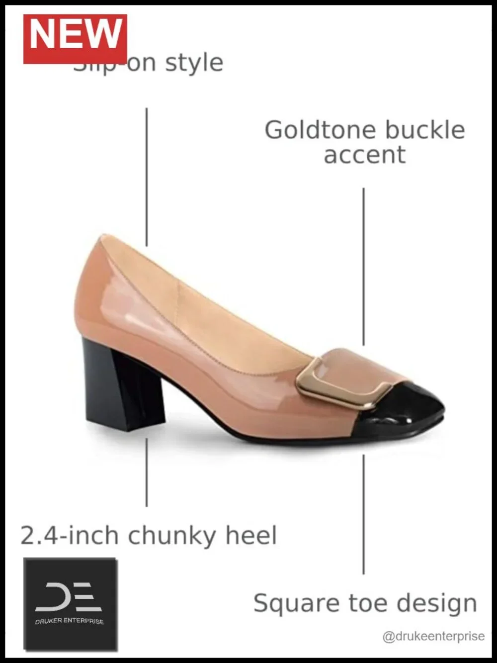 Women's Chunky Heel Pumps Faux Leather Square Toe Slip On Dress Office Shoes